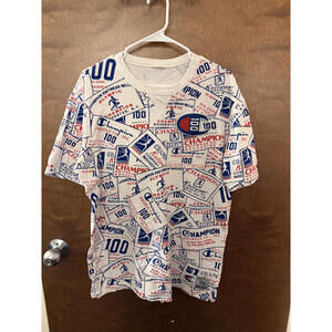 Champion All Over Print Logo Graphic T-Shirt White Large
